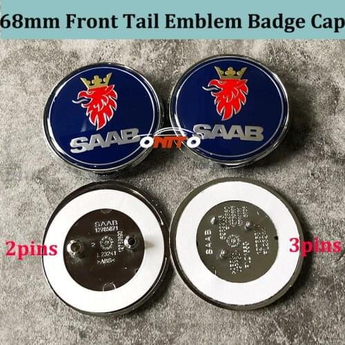 1pcs Blue 2pins /3clips Auto Front Trunk Tail Boot 68MM Car emblem Logo Badge For 9-3 9-5 93 95 BJ SCS Auto Caps 3D metal