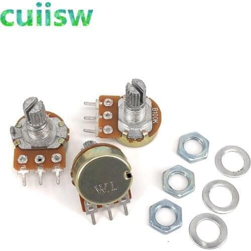 1PCS WH148 3pin B1K B2K B5K B10K B20K B50K B100K B250K B500K B1M Linear Potentiometer 15mm Shaft With Nuts And Washers