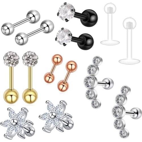 10set/140pcs Women Ear Cartilage Daith Piercing Jewelry Tragus Earrings Labrets Stud Rings Helix Cartilage Lip Body Kit 16G
