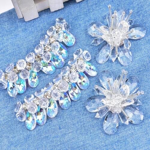 2pcs/lot Clear AB Crystal Patches Sparkling Glass Rhinestone Applique for Shoes