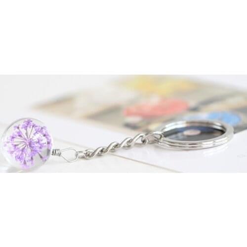 100% Handmade Glass Natural Dried Flower Bag Pendant Lovely Girl Couple Pendant Beautiful Jewelry Trinket Keychain