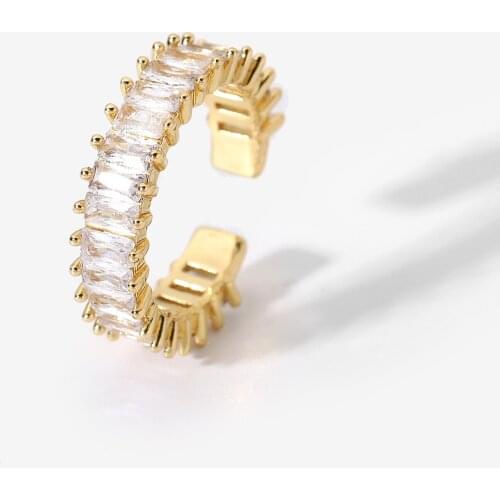 18k Gold Plated Cooper Rectangle Zircon Rings For Women Unique Adjustable Open Design CZ Finger Rings Jewelry