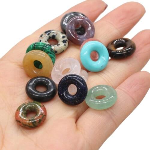 2pcs Natural Stone Agates Crystal Beads Purple Fluorite Yellow Jades Pendant for DIY Necklace Jewelry Making 18x18mm Hole 7.5mm