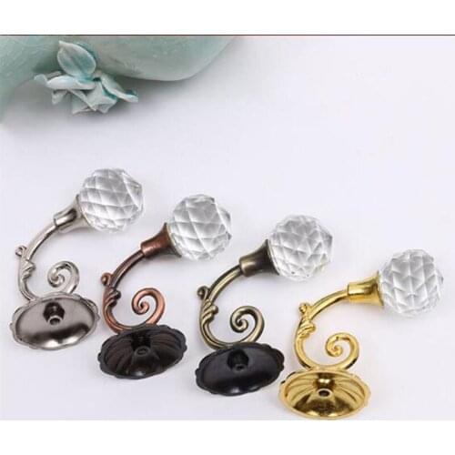 2pcs Retro Crystal Glass Curtain Holdback Hooks Wall Tie Back Hooks Hanger Holder Drawer Handle Curtain Accessories Hanger Hooks