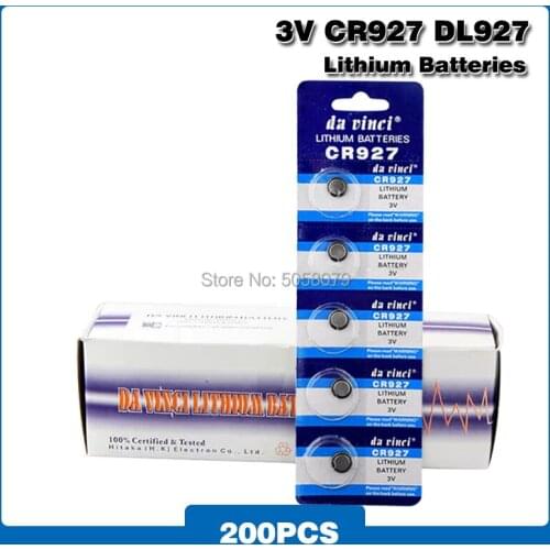 200pieces 927 DL927 BR927 BR927-1W CR927-1W 3 V CR927 Lithium Battery Remote Control Clock Watch Coin Cell Battery Replace