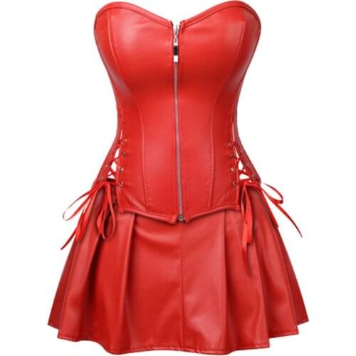 25 Sexy Lady Steampunk Leather Corset Mini Skirt Gothic Vintage Lingerie Clubwear Cosplay Carnival Party Fancy Dress