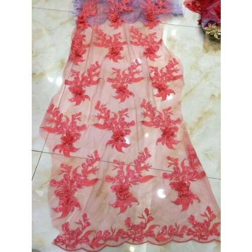 5yards /lot hts005# red 3d luxury flower best quality embroidery tulle mesh lace fabric for evening dress/wedding