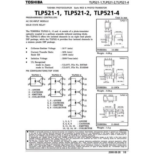 50pcs/Pack TLP521 TLP521-4GB TLP521-2GB TLP521-1GR TLP521-1GB TLP521-1BL TLP421F TLP224G TLP224 TLP521 TLP421 NEW IN STOCK TOS