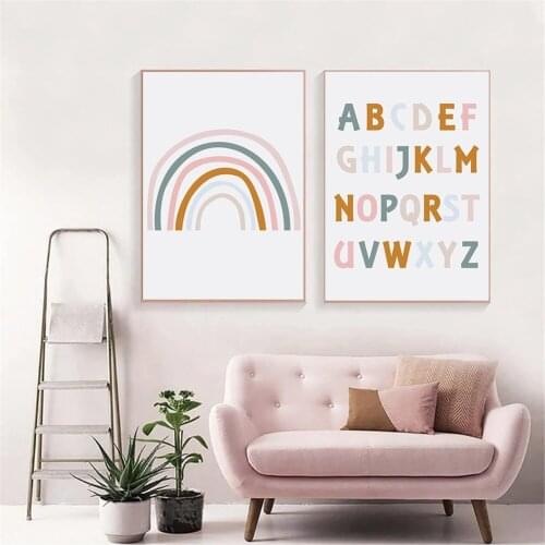 Abstract Rainbow Wall Art Poster Alphabet Canvas Painting Baby Nursery Art Print Nordic Picture Child Kids Girls Room Home Decor