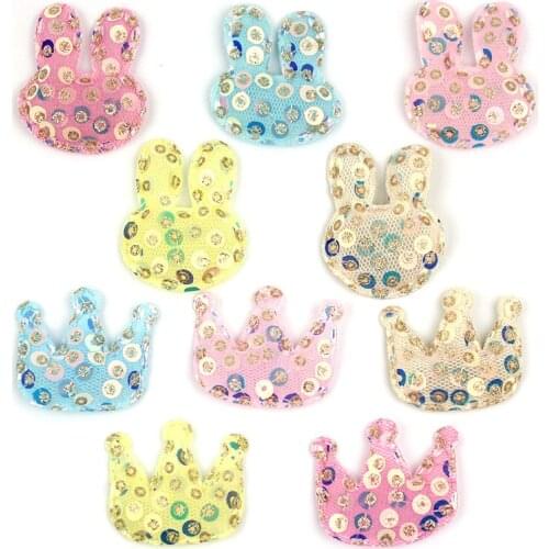 35PCS Glitters Sequins Crown and Rabbit Padded Appliques For Babys hairpin crafts Decoration DIY headwear Accessories wholesale