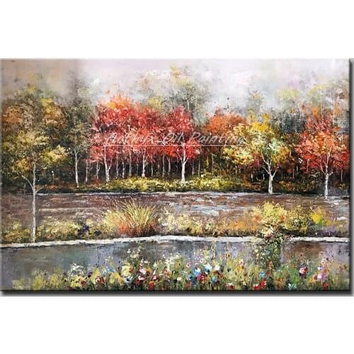 Arthyx Modern Abstract Canvas Art Hand Painted Trees Lanscape Oil Paintings on Canvas Wall Picture Posters For Living Room Decor
