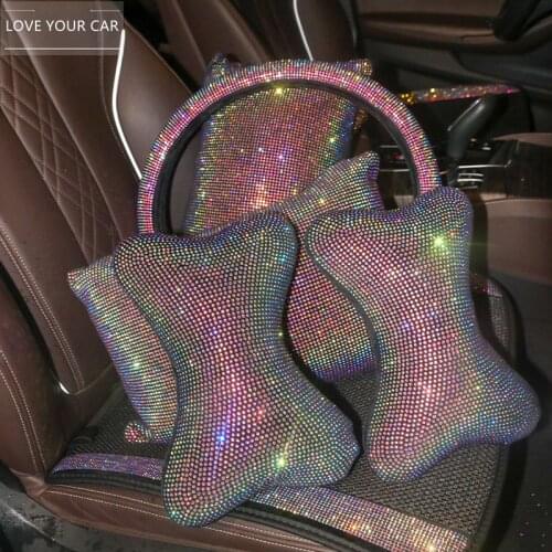 Car Bling Accessories for Woman Interior Set Styling Rhinestone Headrest Pillows Back Support Seat Cushion Pain Relief Sparkly