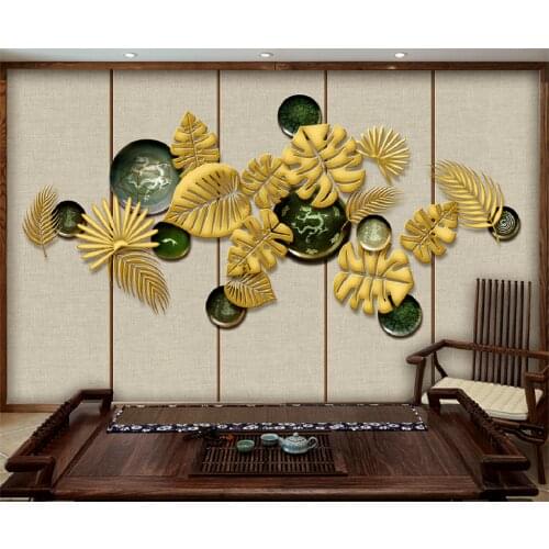 Beibehang Custom Golden embossed leaves wall paper TV background photo wallpapers for living room decoration papel de parede 3D
