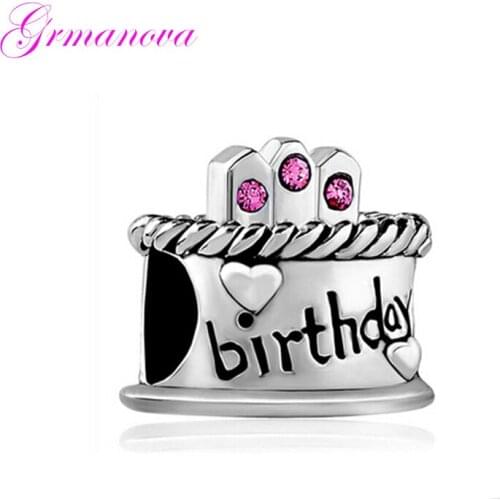 Birthday cake charm beads pink crystal big hole new jewelry making bracelet amulet Fit Pandora Bracelet Womens DIY Jewelry