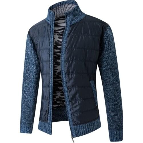 FALIZA Mens Sweater Coat Thick Fleece Patchwork Wool Cardigan Sweater Jackets Winter Warm Knitted Coats Male Casual Knitwear