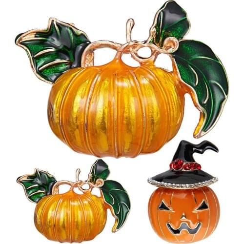 Halloween Fashion Decor Brooch Pin Pumpkin Rhinestone Inlaid Enamel Brooch Sweater Collar Badge