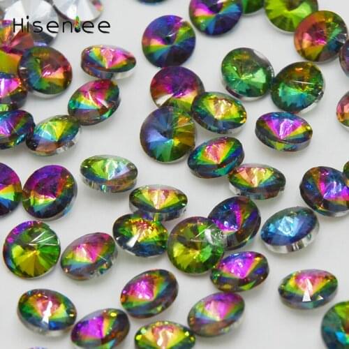 Hisenlee 8~18MM 6 Size Options Round Glass Rainbow Colors Point Back Rhinestones Crystal Fancy Stone Jewelry DIY Making