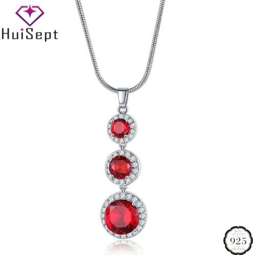 HuiSept Elegant Silver 925 Necklace Round Shape Sapphire Zircon Gemstone Pendant Jewellery Ornaments for Women Wedding Wholesale
