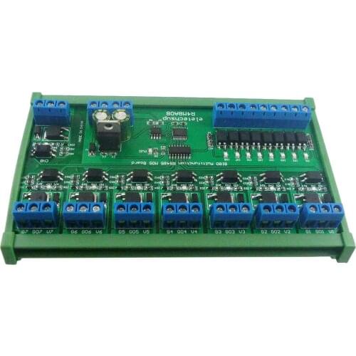 DC 12V 24V 8 Isolated IO DIN35 C45 Rail Box UART RS485 MOSFET Module Modbus RTU Control Switch Board for Relay PLC LED PTZ