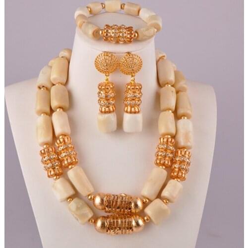 Graceful african white coral beads jewelry set nigerian necklace coral set bridal jewelry sets C21-34-02