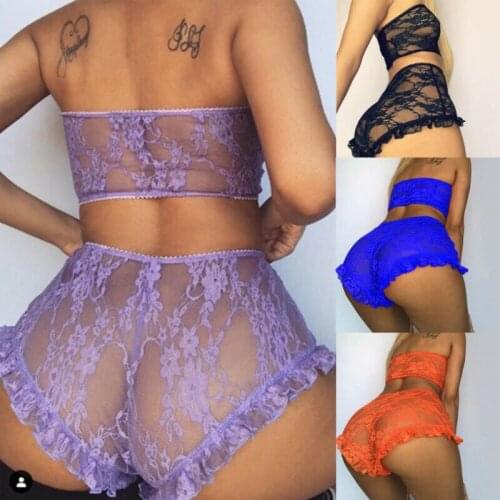 Hot Sexy Women Lace Tulle Lingerie Set Ruffle Sleepwear Babydoll Ladies Sexy Bandeau Underwear Nightwear Exotic Sets Hot