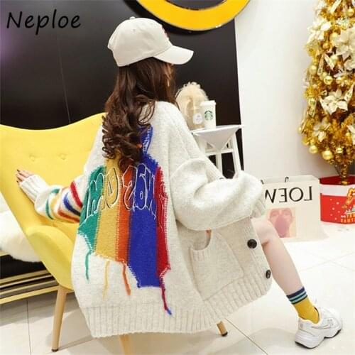 Neploe Contrast Thick Thread Twist V-neck Sweater Autumn 2021 Loose Knit Cardigan Women Outer Wear Long Sleeve Womens Sweaters