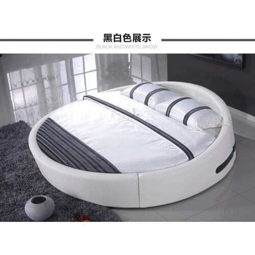 Real Genuine cow leather bed Soft Beds Bedroom round bed camas lit muebles de dormitorio yatak mobilya quarto unique designer