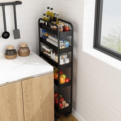 Kitchen Storage shelf Multi-Layer Vegetable Basket Floor Type Clamping Rack Cabinet Narrow Ultra-narrow Gap Cart Storage Rack