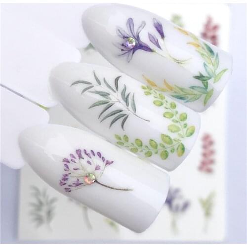 Fashion Stickers for Nails DIY Small Floral Color Grass Water Sliders Manicure Decor Watercolor Nail Decal Stickers Accessoires