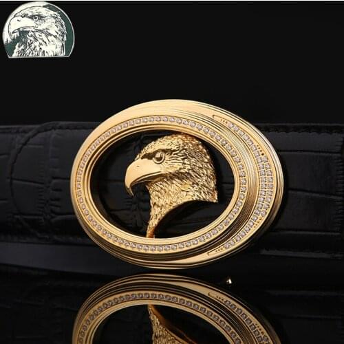 2021 New business leisure fashion mens high end cowhide Eagle buckle brand belt for men Crocodile Pattern leather belt