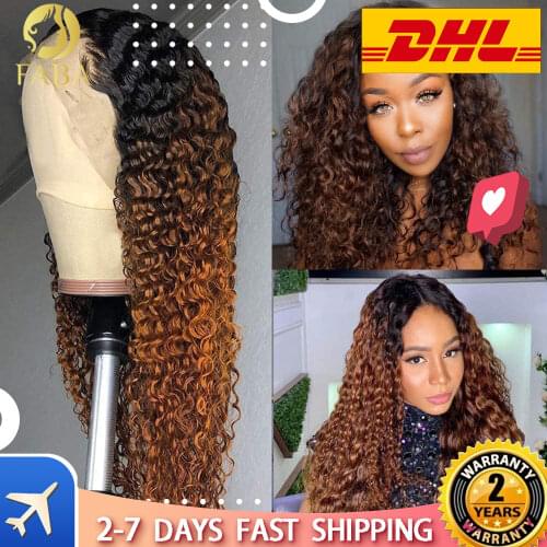 Curly Human Hair Wigs For Black Women 150% Density Ombre Brown Wigs Lace Frontal 13*4 Curly Lace Front Wigs Brazilian Hair