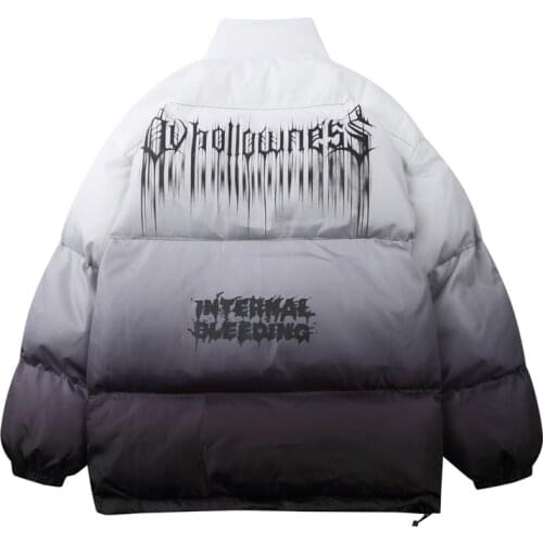 Hip Hop Gradient Tie Dye Print Cotton Padded Puffer Parka Jackets Unisex Streetwear Fashion Punk Rock Thick Parkas Overcoats Men
