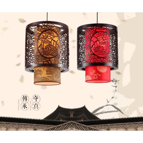 Traditional Chinese style coffee carving wood art Pendant Lights Creative rustic E27 LED lamp for corridor&porch&stairs GMS002