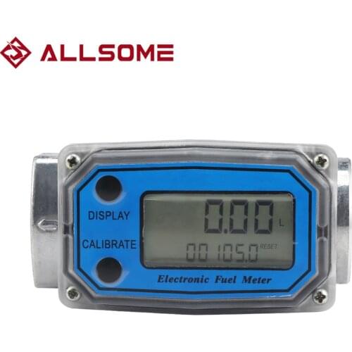 ALLSOME 5-120L/Min Flow Meter Flowmeter LED Digital Turbine Diesel Fuel Flow Meter Chemical Meter Liquid Water