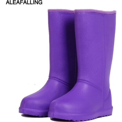 Aleafalling Fashion Solid Rain Boots Mid-calf Garden Cooker Warm Women Shoes Waterproof Mature Super Light Rubber Shoes