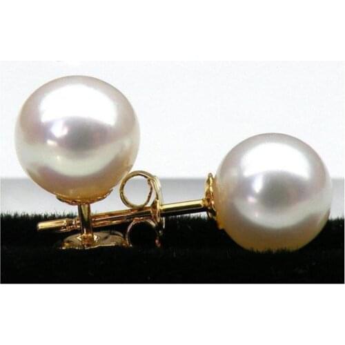 TOP 8MM AAA+++ GRADE PERFECT ROUND WHITE AKOYA PEARLS EARRING 14K/20 SOLID GOLD