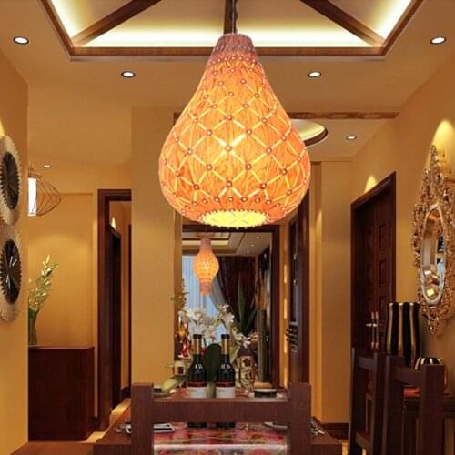SGROW Wooden Lampshade Pendant Light for Dinning Room Cafe Bar Southeast Asia Simple Creative Hanging Lamp Lighting Fixtures
