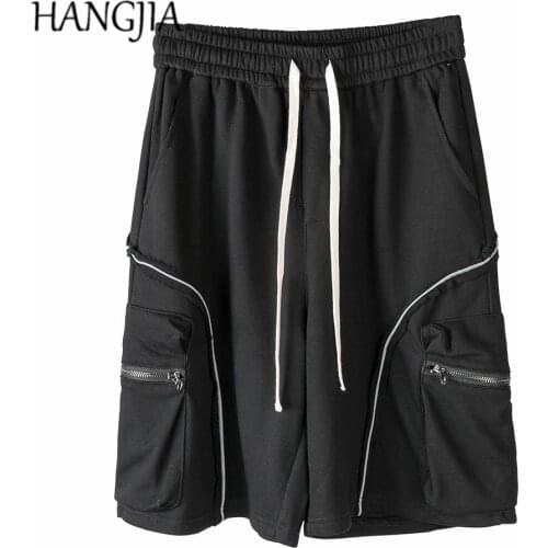 Black Cargo Sweat Shorts High Street Side Zip 3M Reflective Sweatpants Shorts Men Summer Loose Casual Shorts Cotton Male