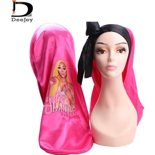 Custom printed long tail bonnet virgin hair exentension sleeping bonnet with head bands adult size colors available 10pc lot