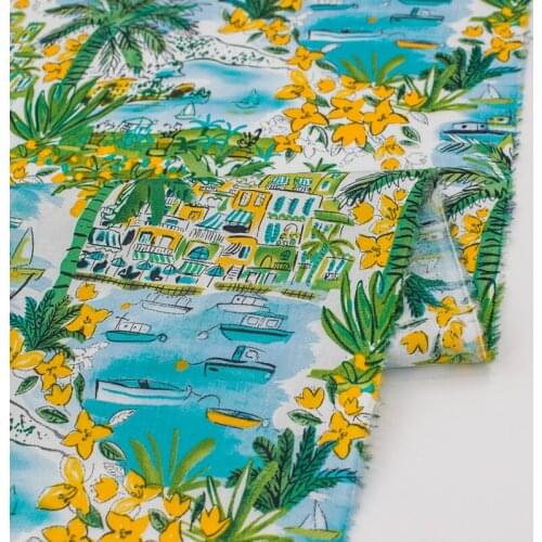 Island And Tropical Plants Pure Fabric For Dress Tissus Au Mètre Telas Algodon Estampadas Sewing Ткань Для Шитья Vestido Tela