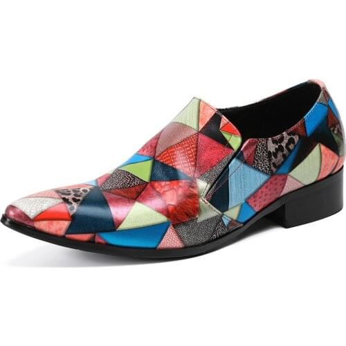 Fashion Mens Shoes New Summer Casual Personality Metal Pointed Classic Retro Leather Color Matching Youth Lazy Mens Shoes