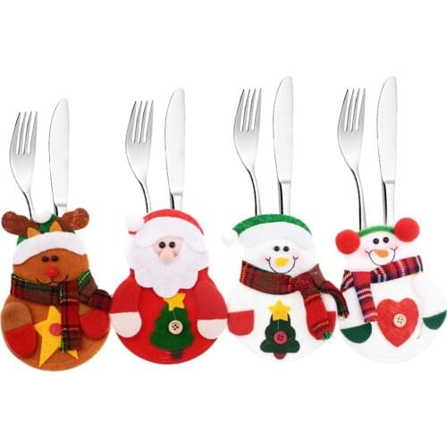 1 PCS Santa Hat Reindeer Christmas New Year Pocket Fork Knife Cutlery Holder Bag Home Party Table Dinner Decoration Tableware