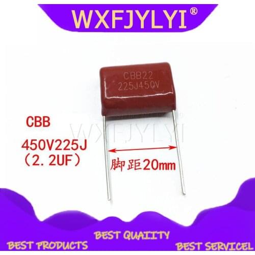 10pcs 450V 2.2uF 10pcs CBB Polypropylene film capacitor pitch 20mm 225 2.2uF 450V