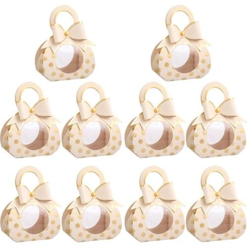 10Pcs Wedding Candy Boxes Bowknot Paper Boxes Creative Handle Gift Boxes Hand Held Bow Candy Box Wedding Partner Gift Box