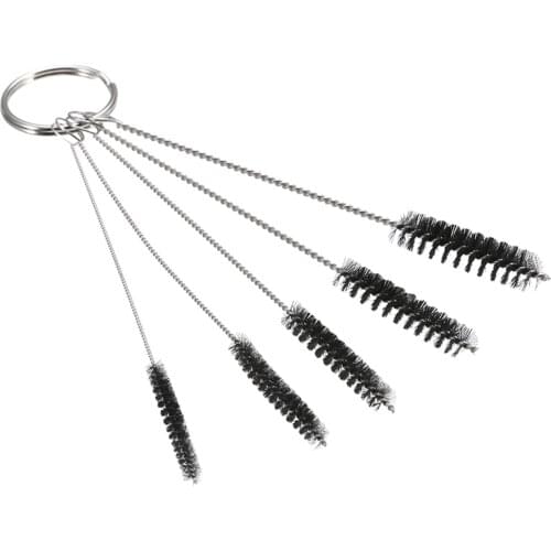 5pcs Cleaner Brush Stainless Steel Pipe Cleaning Brush Set with Keyring Bathroom Kitchen Cleaning Tool