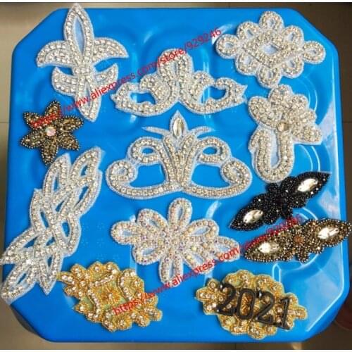 On discount grey star crystal rhinestone applique flower for garments accessory fashion gold crystal appliques DIY hand crafts