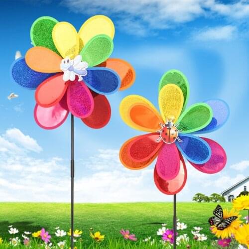 Sequins Insect Windmill Whirligig Wind Spinner Home Yard Garden Toys Kids Garden Wind Spinner Decoration Outdoor