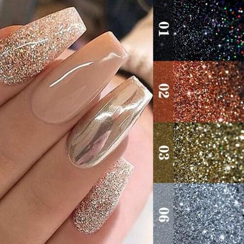 Sparkly Laser Diamonds Nail Glitter Shinning Holographics Silver Gold Nail Polish Powder Flakes Dust Chrome Pigment Decor
