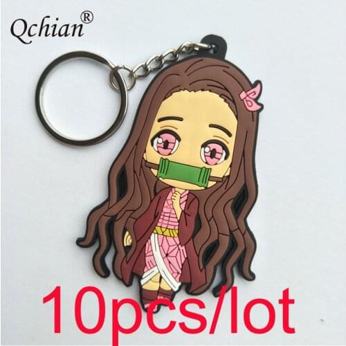 Anime Kamado Nezuko Kimetsu No Yaiba Demon Slayer Double-sided Silicone Decoration Pendant Jewelry Keyring Small bag pendant
