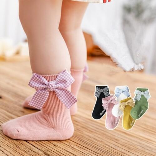 Breathable Soft Cotton Newborn Socks Autumn Bow Baby Sock Solid Color Princess Baby Girl Socks Infant Anti-slip Short Sox 0-3Y